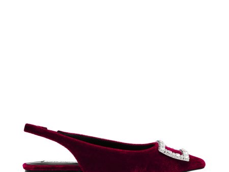 ISABELL BURGUNDY VELVET FLATS on Sale