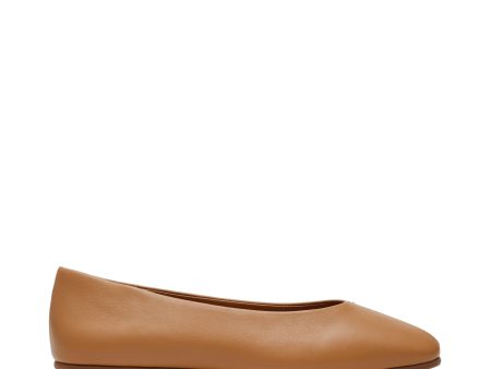 SLIQUE CAMEL LEATHER FLATS For Cheap