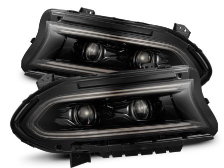 AlphaRex 15-23 Dodge Charger LUXX LED Proj Headlights Alpha-Black w Actv Light & Seq.Sig   SB DRL Online Sale