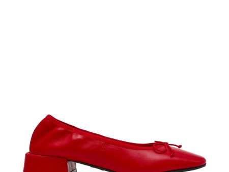 PRICILLA RED LEATHER FLATS on Sale